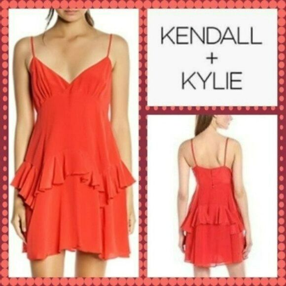 MSRP $250 Kendall + Kylie Ruffle Silk Slip Dress Women's Size Medium - Picture 1 of 11